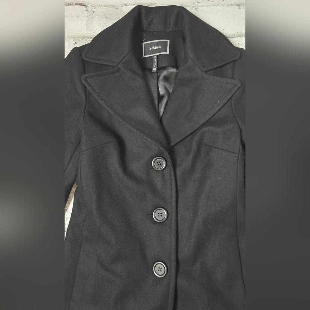 Le Château Woolmark Black Wool Blend Coat – XXS Fitted Long Jacket - Picture 6 of 12